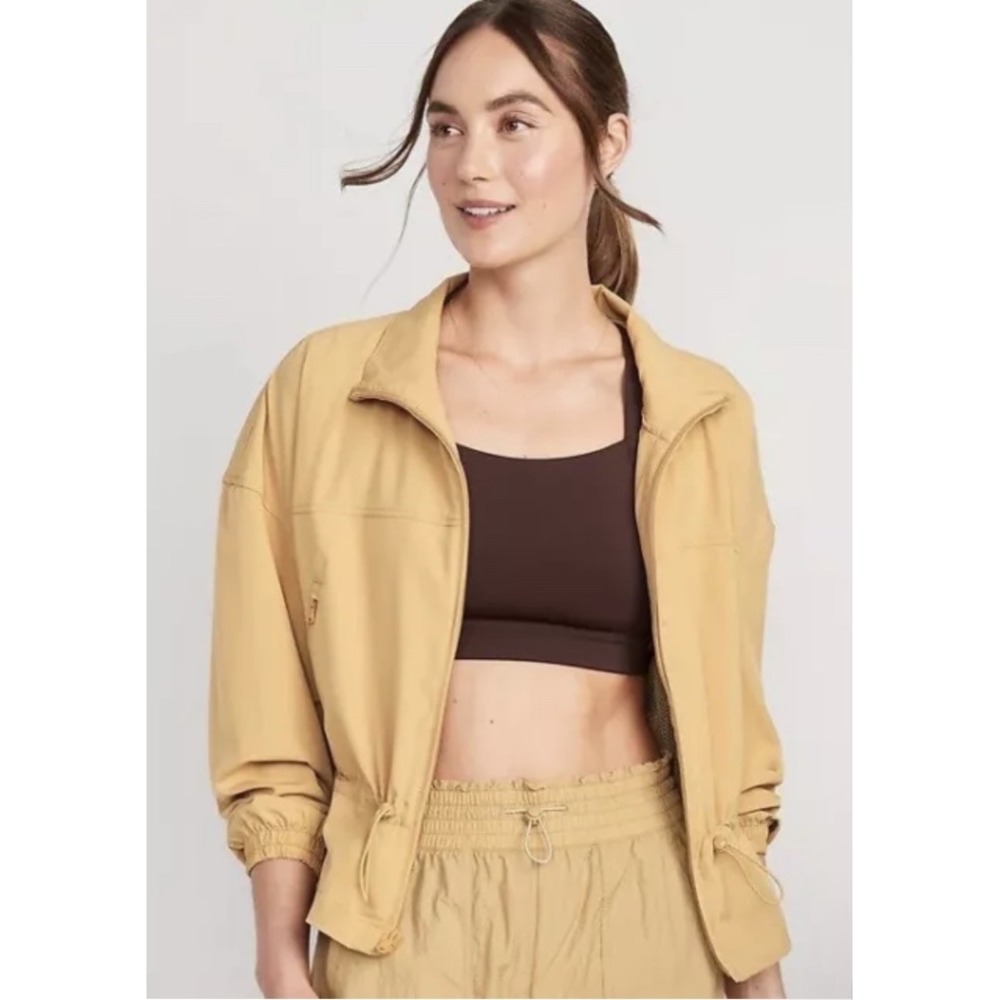 OLD NAVY Loose Stretch Tech Cinched Waist Crop Jacket XL ZipUp Mustard Vent EUC - Picture 12 of 12